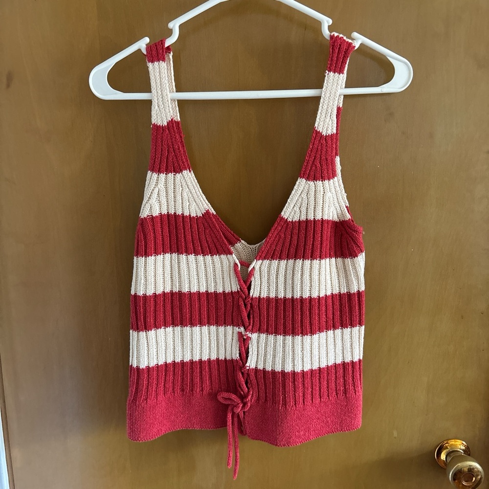 Redish-Orange and Cream Striped Knit Top